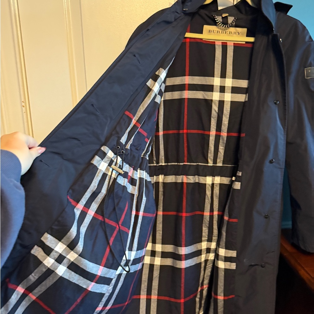 Burberry Navy Trench Coat with Check Lining